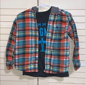 Hooded flannel and t-shirt